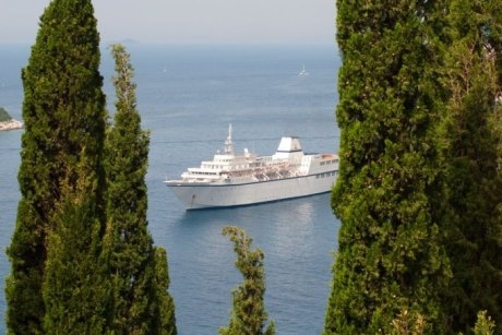 Voyages to Antiquity's Aegean Odyssey ship at sea